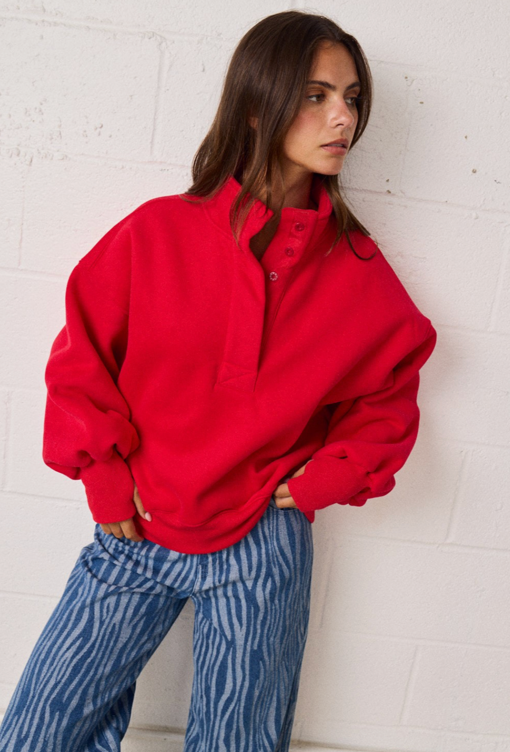 High Collar Half Button-Up