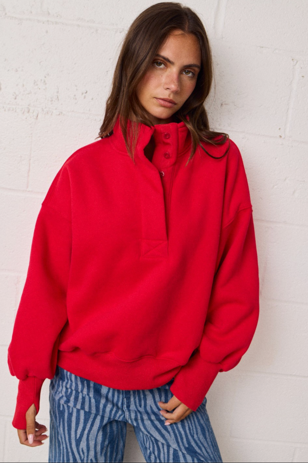 High Collar Half Button-Up