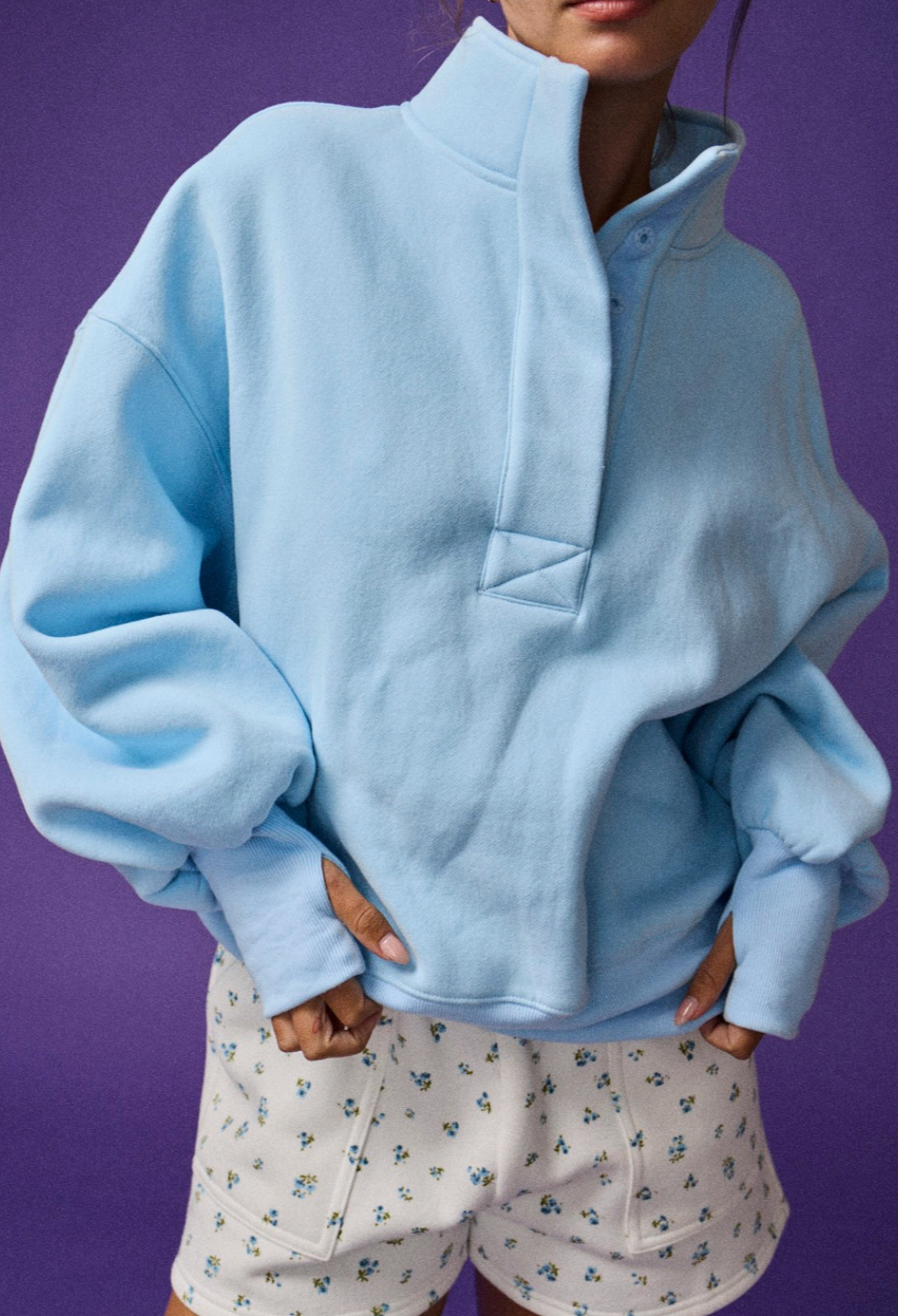 High Collar Half Button-Up