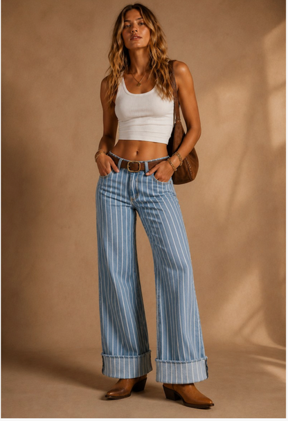 Striped Out Bottom Fold Pants